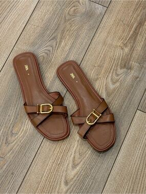 Zara Brown Slide Sandals
